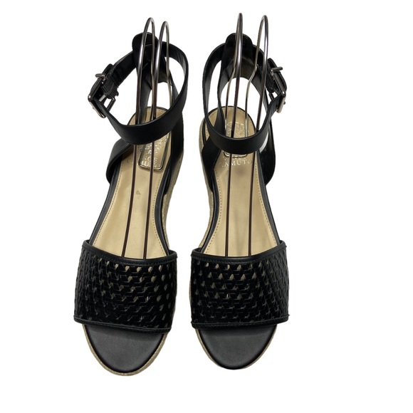 VINCE CAMUTO Kovya Leather Sandals Laser Cutout Espadrille Black Womens 8M - Picture 2 of 9